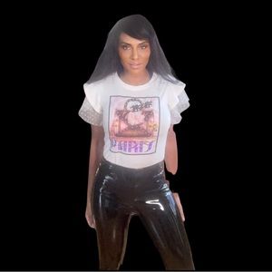 WHY DRESS Paris Ruffle White Graphic Tee-Shirt